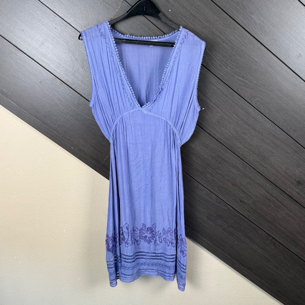 Raya Sun Women's Medium Purple Boho Mini Dress Embroidered Crochet Whimsigoth